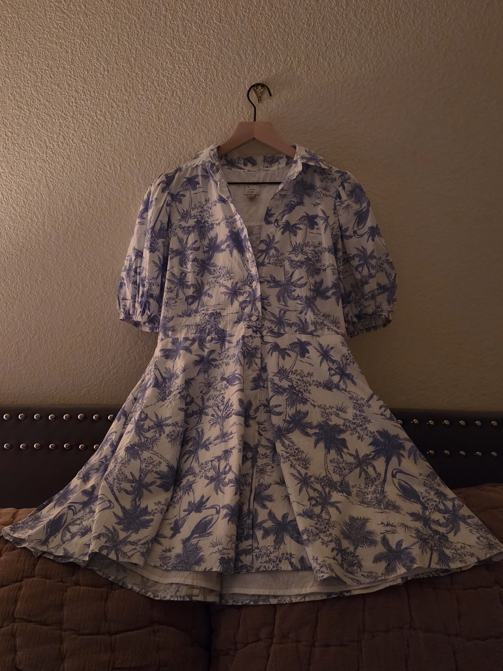 a new day Blue and White Tropical Shirtdress